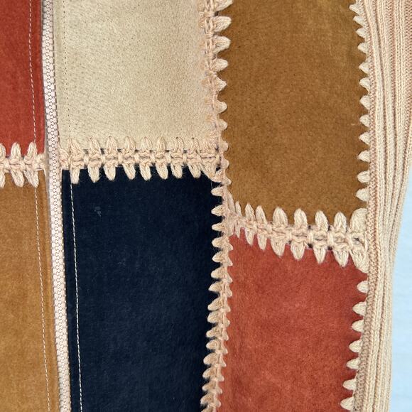 Y2K Planet and Company Suede Patchwork Zip Up Vest Size Medium 70s Boho Festival - Picture 3 of 5